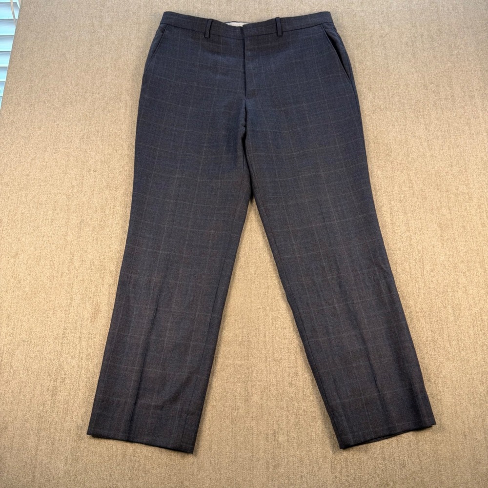 Jos. A. Bank Dress Pants Mens 34x30 Blue Glen Plaid Check Flat Front Trousers